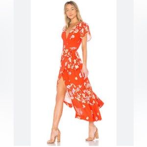 Free People Women's  Red Bohemian  Floral Maxi  Wrap Dress Size X-Small